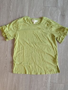 Michael Kors Olive Green Short Sleeve Ruffle Tee